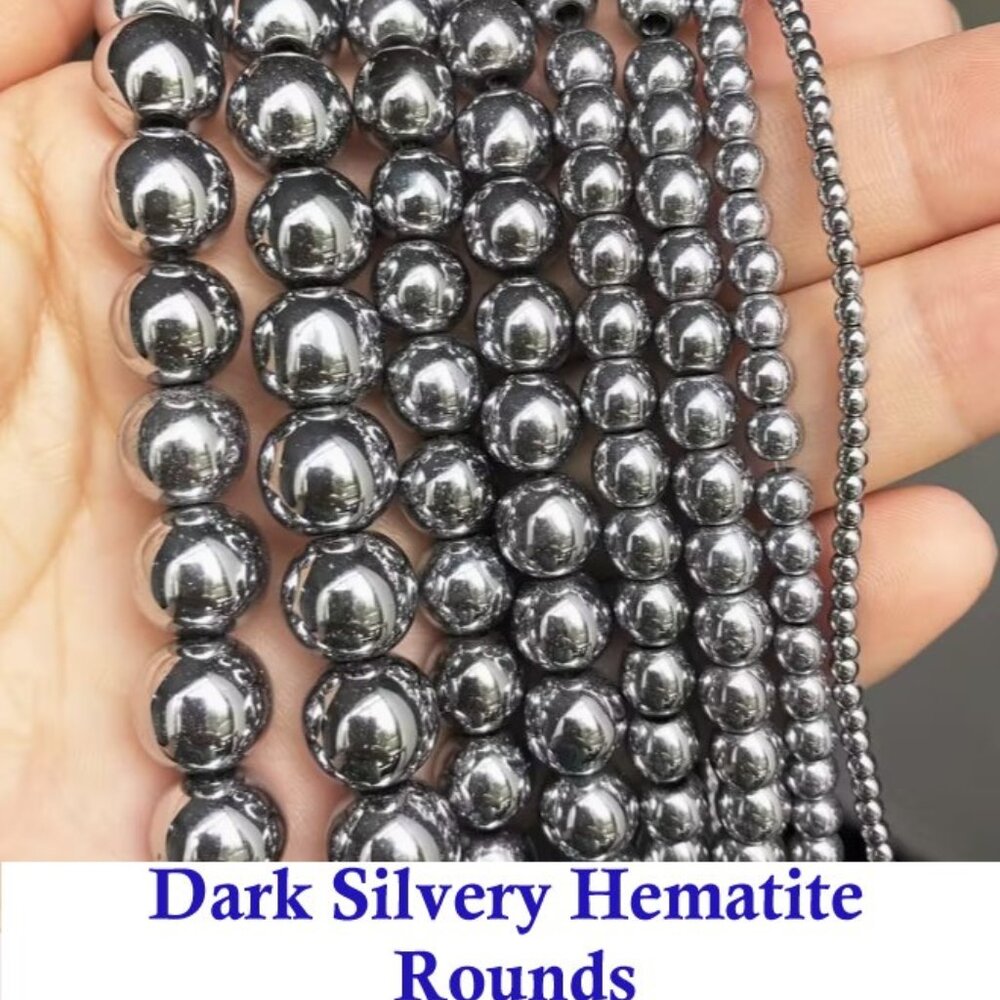Dark Silvery Hematite Rounds  15" Strand